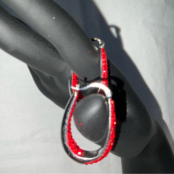 Earrings, Red Crystal and Silver Colored Fashion Jewelry - Picture 3 of 6